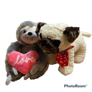 Sloth Plush Dandee Puppy Love Pug Dog Stuffed Animal Love Valentine’s Day